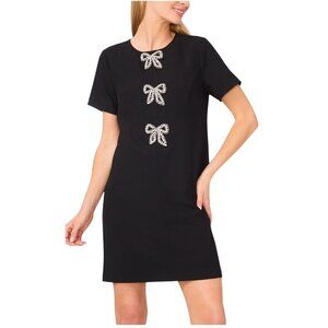 NWT Cece Rhinestone Bows Shift Dress Short Sleeve Black Mini Size 4 $MSRP 119